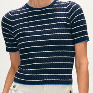 White + Warren Navy and Cream Striped Tee